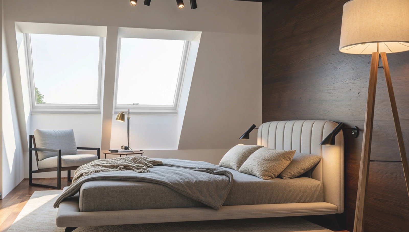 Schlafzimmer im Dachgeschoß mit Dachfenstern